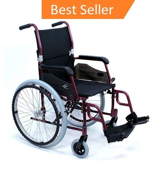 A modern ultralight wheelchair displayed in a bright, sunlit contemporary living space.