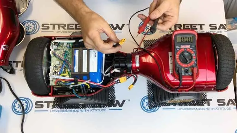 multimeter testing battery voltage hoverboard