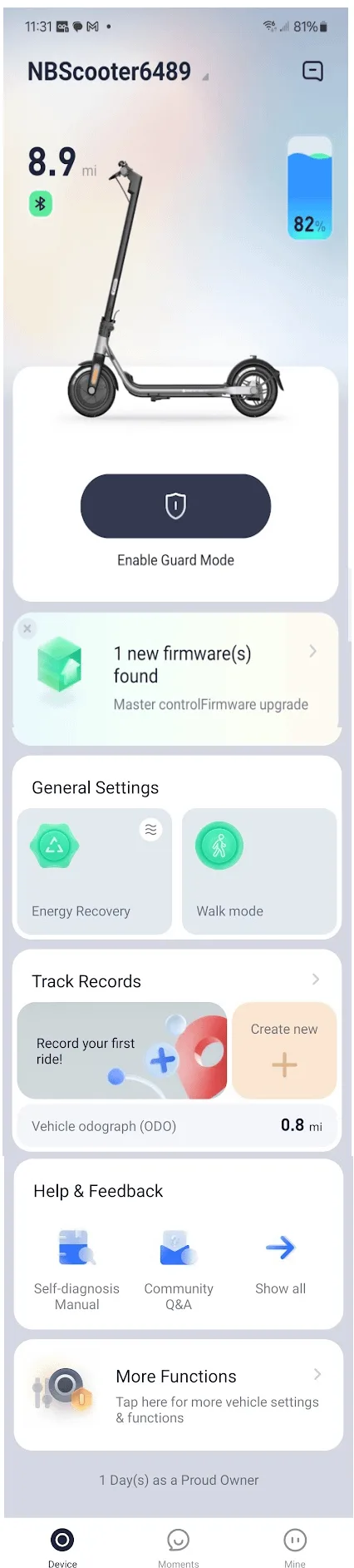 Ninebot app cruise control toggle