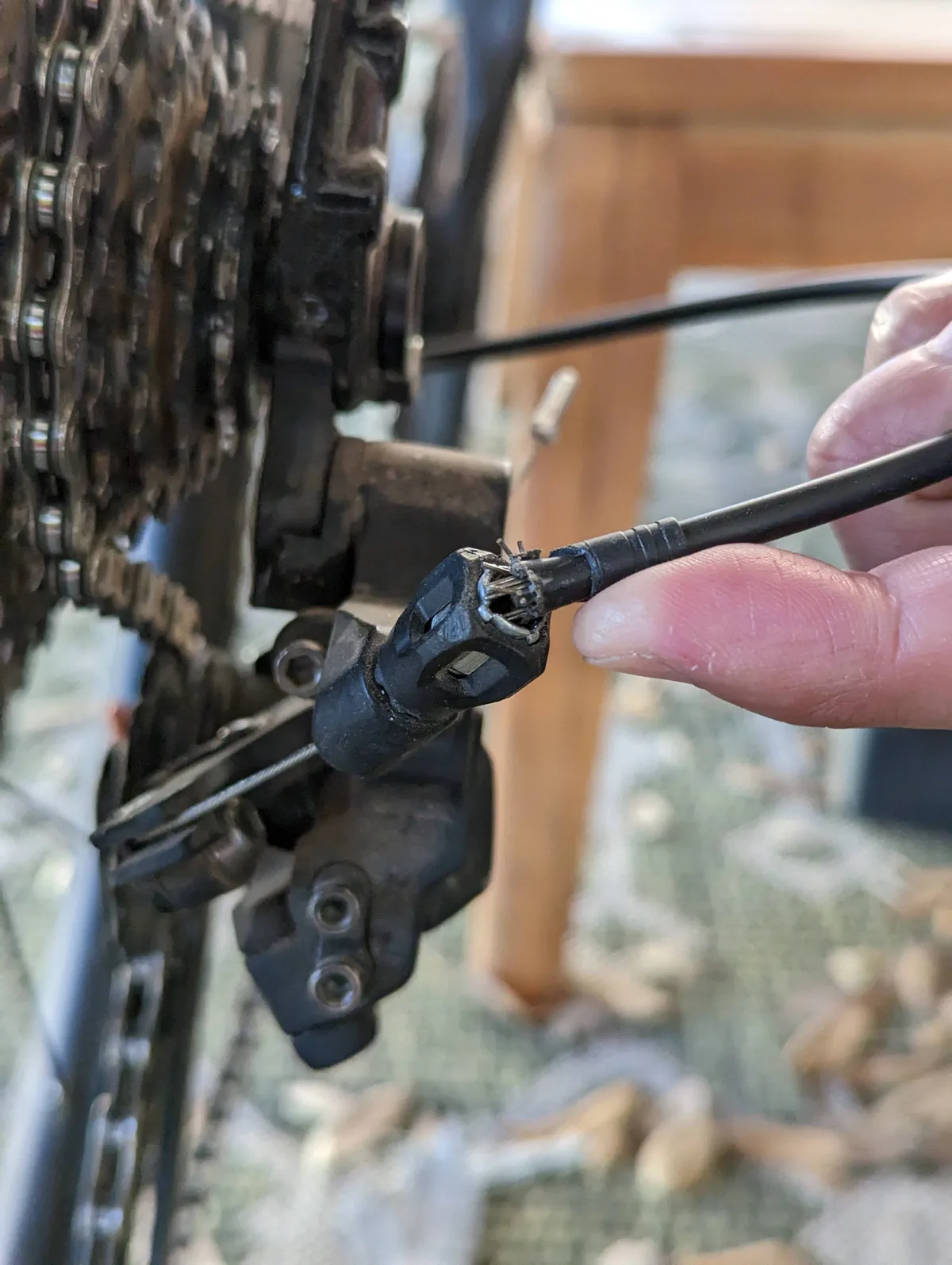 Shimano shift cable frayed end