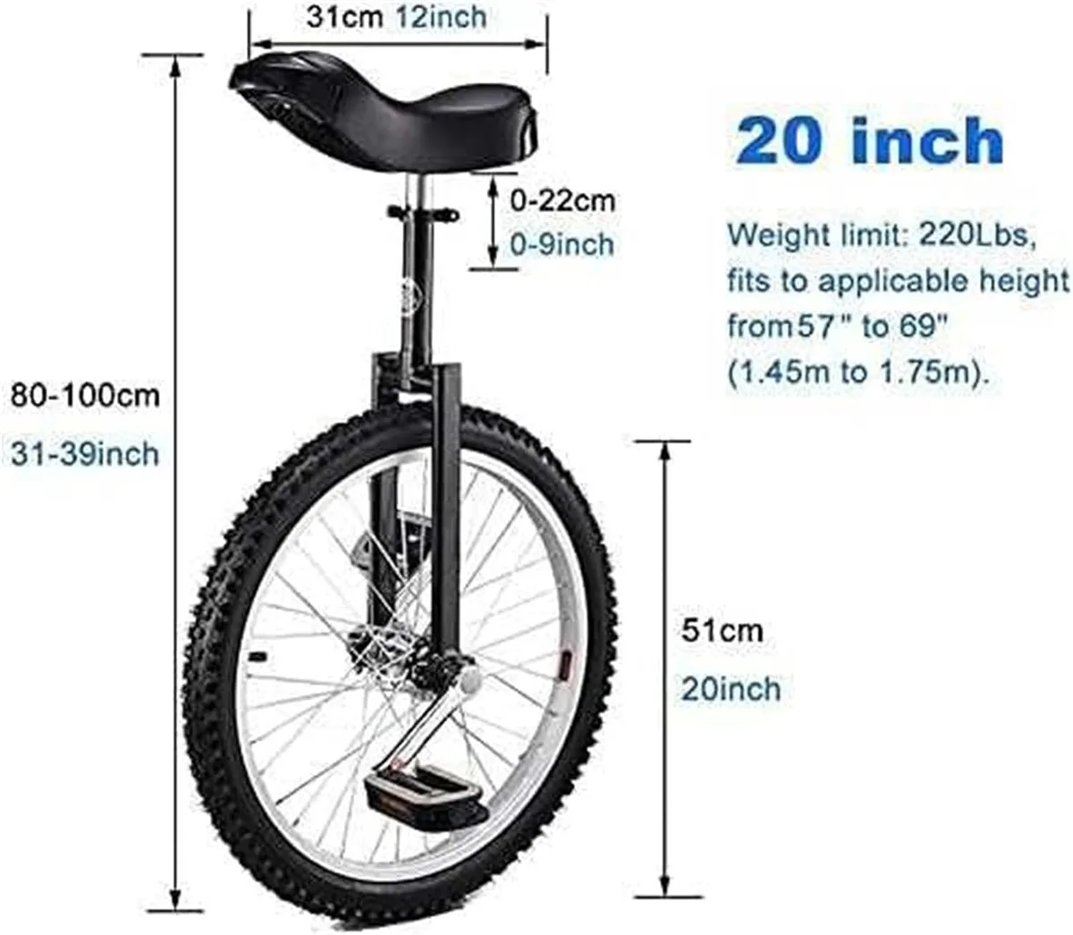 what is the difference between 16 and 20 inch unicycles